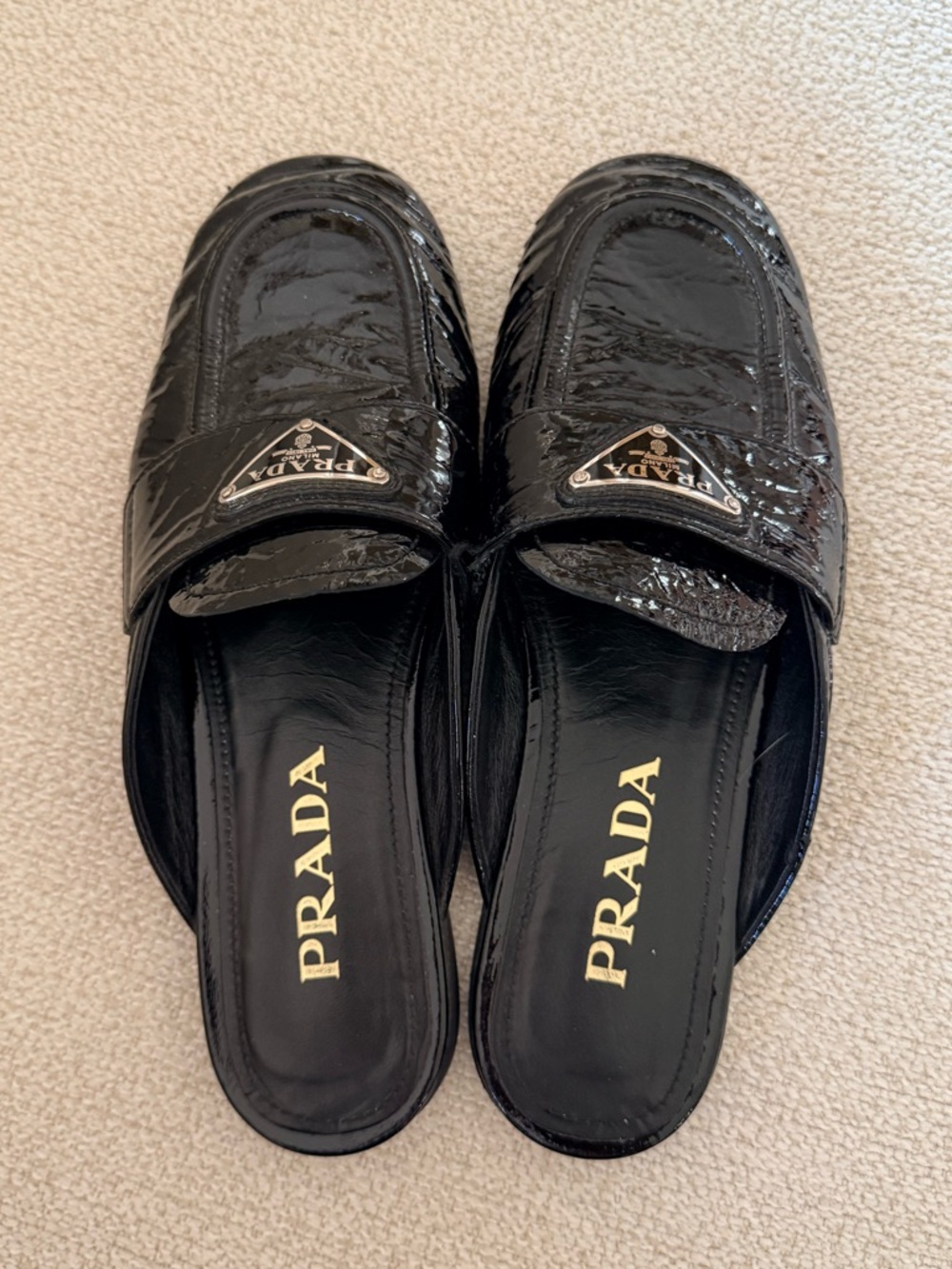 Prada Black Patent Leather Logo Slide - Picture 2 of 5